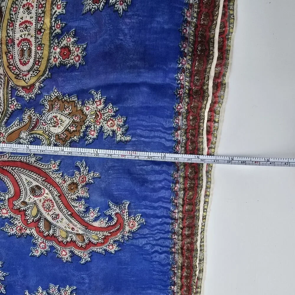 Vintage Silk Scarf Royal Blue Paisley Square Neck Tie Bandana Tapestry Hanging